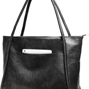 Large Vegan Leather Tote Bag Women Work Travel Zipper Pockets 16L